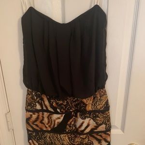 Black & Print Strapless Dress (M)